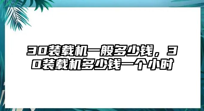 30裝載機(jī)一般多少錢，30裝載機(jī)多少錢一個(gè)小時(shí)