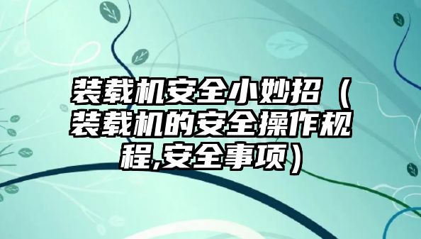 裝載機(jī)安全小妙招（裝載機(jī)的安全操作規(guī)程,安全事項）