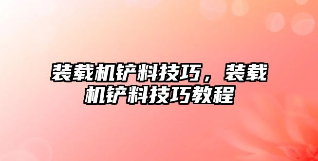 裝載機鏟料技巧，裝載機鏟料技巧教程