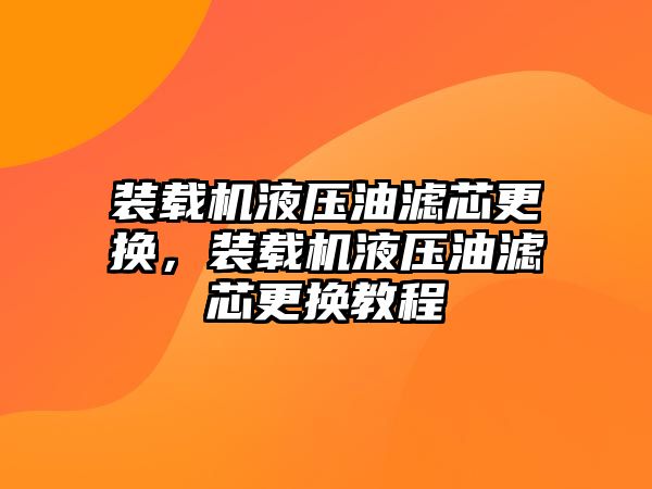 裝載機(jī)液壓油濾芯更換，裝載機(jī)液壓油濾芯更換教程