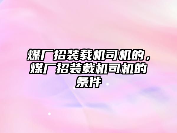 煤廠招裝載機司機的，煤廠招裝載機司機的條件