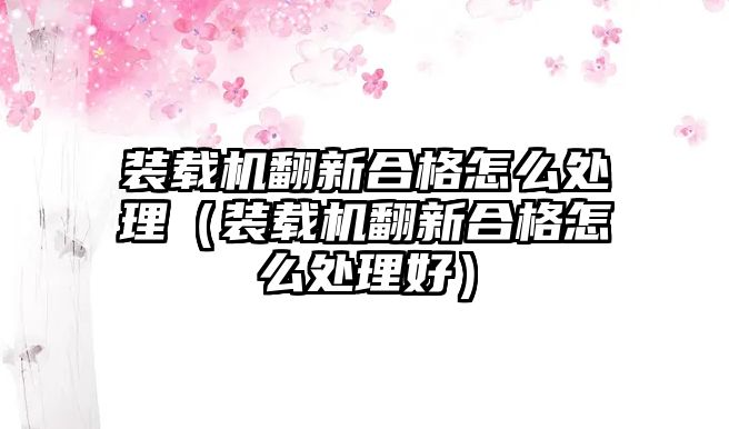 裝載機翻新合格怎么處理（裝載機翻新合格怎么處理好）