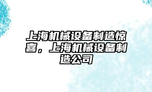 上海機械設(shè)備制造驚喜，上海機械設(shè)備制造公司