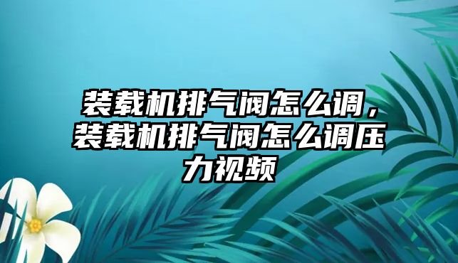 裝載機排氣閥怎么調(diào)，裝載機排氣閥怎么調(diào)壓力視頻