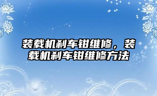 裝載機剎車鉗維修，裝載機剎車鉗維修方法