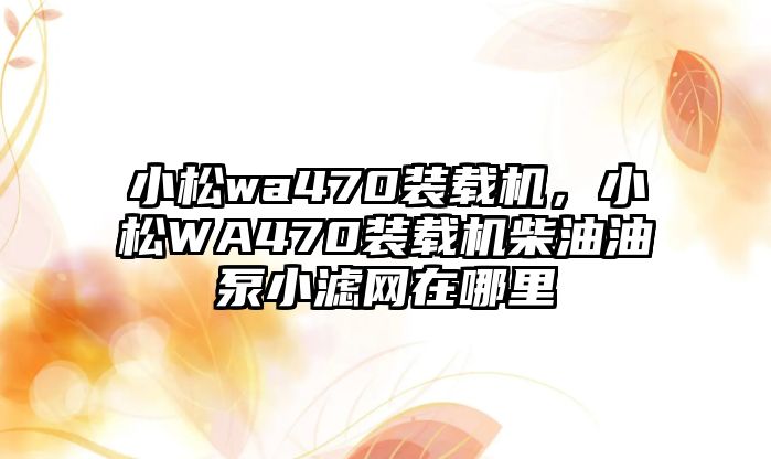 小松wa470裝載機(jī)，小松WA470裝載機(jī)柴油油泵小濾網(wǎng)在哪里