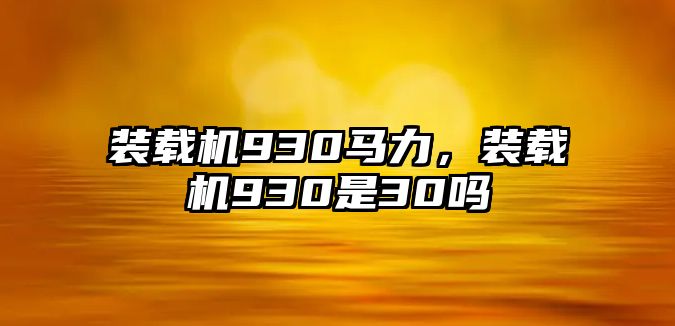 裝載機(jī)930馬力，裝載機(jī)930是30嗎