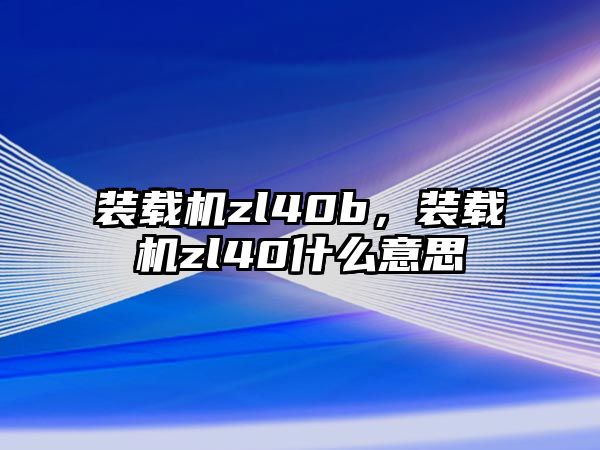 裝載機(jī)zl40b，裝載機(jī)zl40什么意思