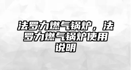 法羅力燃氣鍋爐，法羅力燃氣鍋爐使用說明