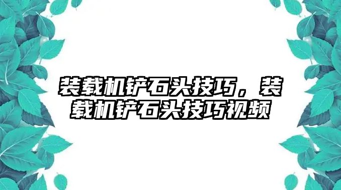 裝載機(jī)鏟石頭技巧，裝載機(jī)鏟石頭技巧視頻