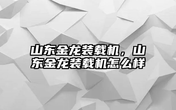 山東金龍裝載機，山東金龍裝載機怎么樣