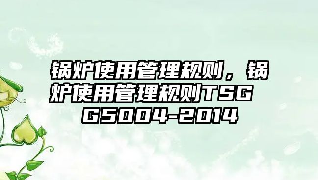 鍋爐使用管理規(guī)則，鍋爐使用管理規(guī)則TSG G5004-2014