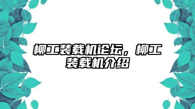 柳工裝載機論壇，柳工裝載機介紹