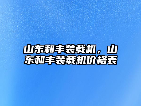 山東和豐裝載機，山東和豐裝載機價格表