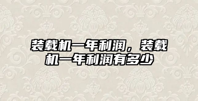 裝載機一年利潤，裝載機一年利潤有多少