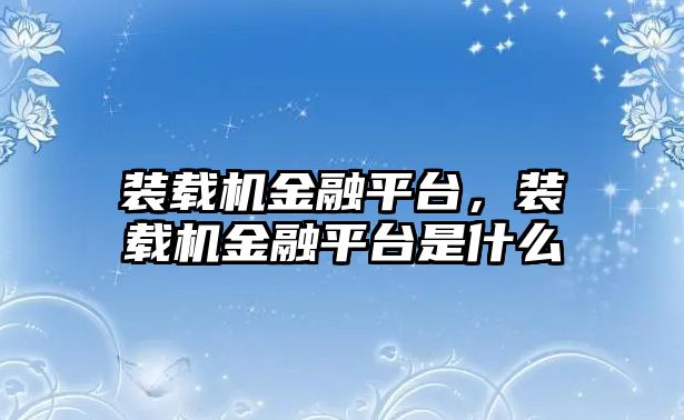 裝載機(jī)金融平臺，裝載機(jī)金融平臺是什么