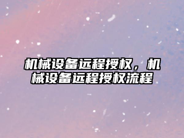 機械設備遠程授權，機械設備遠程授權流程