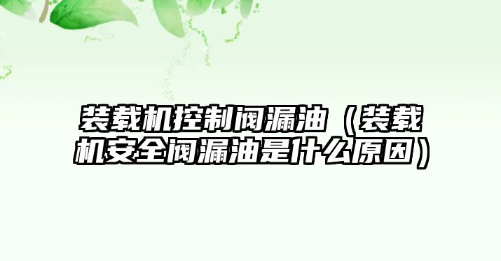 裝載機控制閥漏油（裝載機安全閥漏油是什么原因）