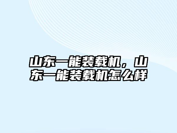 山東一能裝載機，山東一能裝載機怎么樣