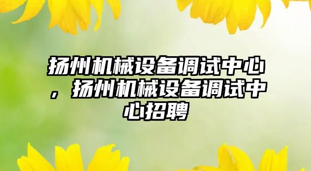 揚州機械設備調試中心，揚州機械設備調試中心招聘