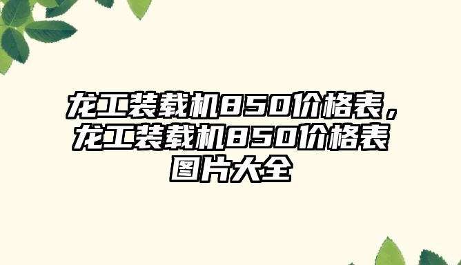 龍工裝載機850價格表，龍工裝載機850價格表圖片大全