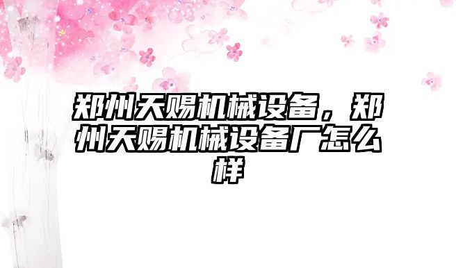 鄭州天賜機(jī)械設(shè)備，鄭州天賜機(jī)械設(shè)備廠怎么樣