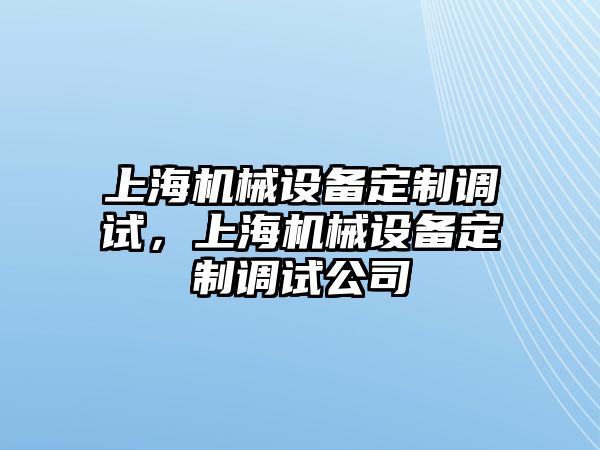 上海機(jī)械設(shè)備定制調(diào)試，上海機(jī)械設(shè)備定制調(diào)試公司