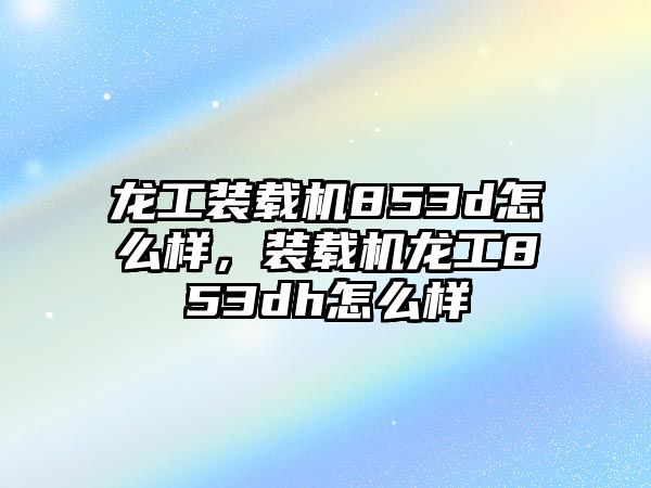 龍工裝載機853d怎么樣，裝載機龍工853dh怎么樣