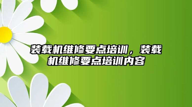 裝載機維修要點培訓(xùn)，裝載機維修要點培訓(xùn)內(nèi)容