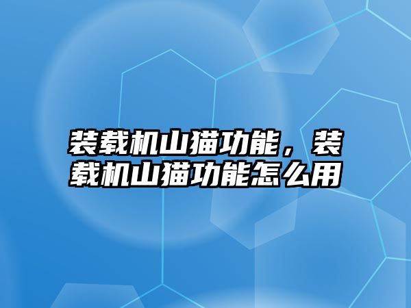 裝載機山貓功能，裝載機山貓功能怎么用