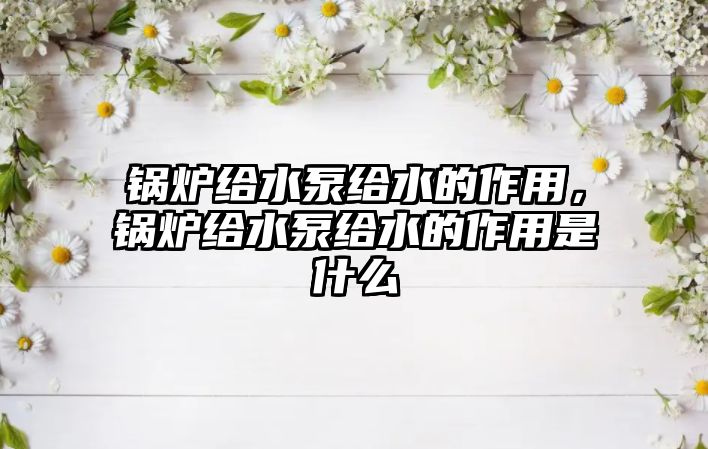 鍋爐給水泵給水的作用，鍋爐給水泵給水的作用是什么