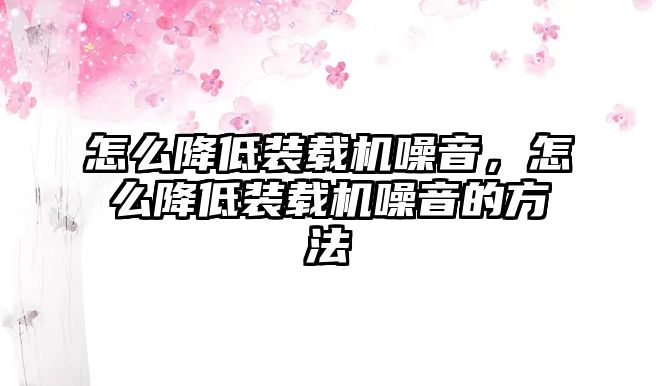 怎么降低裝載機噪音，怎么降低裝載機噪音的方法