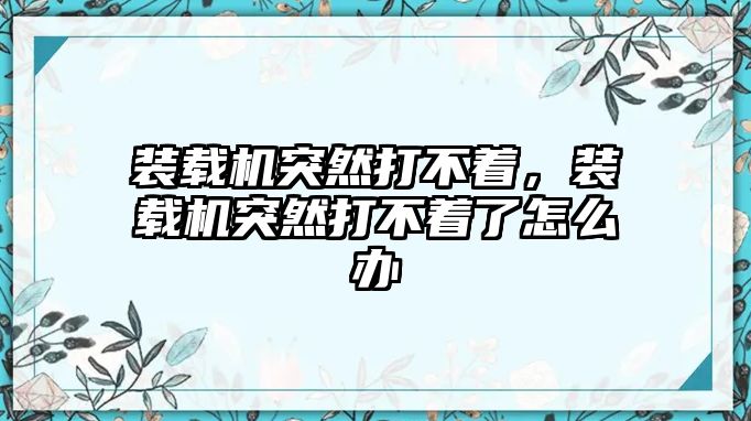 裝載機突然打不著，裝載機突然打不著了怎么辦