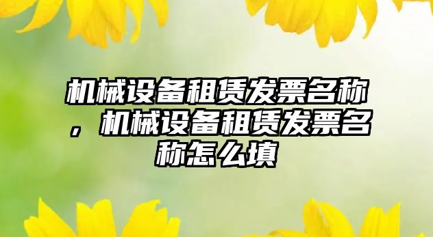 機械設備租賃發(fā)票名稱，機械設備租賃發(fā)票名稱怎么填