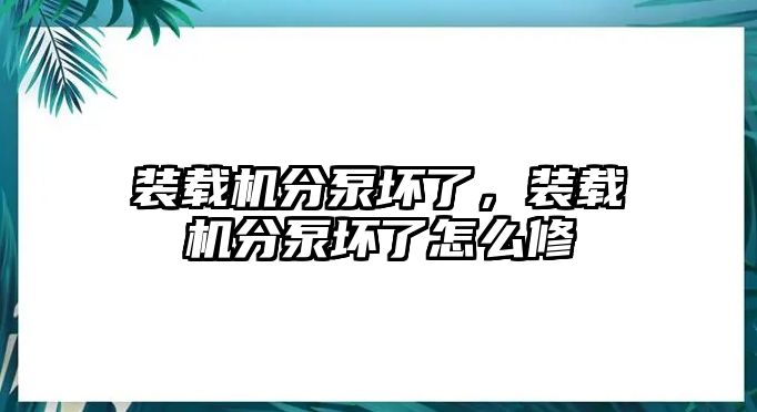 裝載機分泵壞了，裝載機分泵壞了怎么修