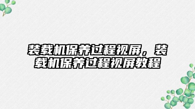 裝載機保養(yǎng)過程視屏，裝載機保養(yǎng)過程視屏教程