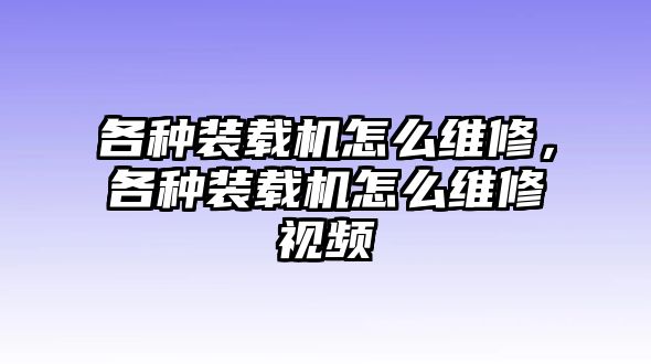 各種裝載機怎么維修，各種裝載機怎么維修視頻