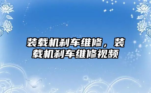 裝載機剎車維修，裝載機剎車維修視頻