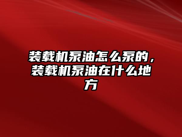 裝載機泵油怎么泵的，裝載機泵油在什么地方