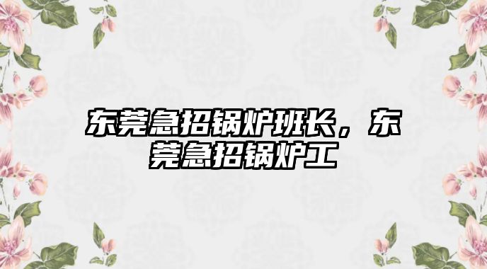 東莞急招鍋爐班長，東莞急招鍋爐工