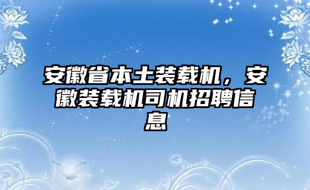 安徽省本土裝載機，安徽裝載機司機招聘信息