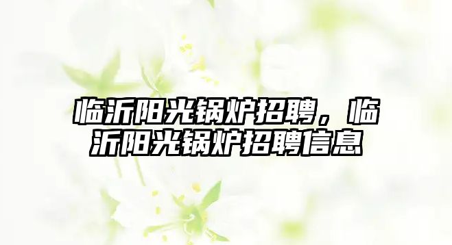 臨沂陽光鍋爐招聘，臨沂陽光鍋爐招聘信息