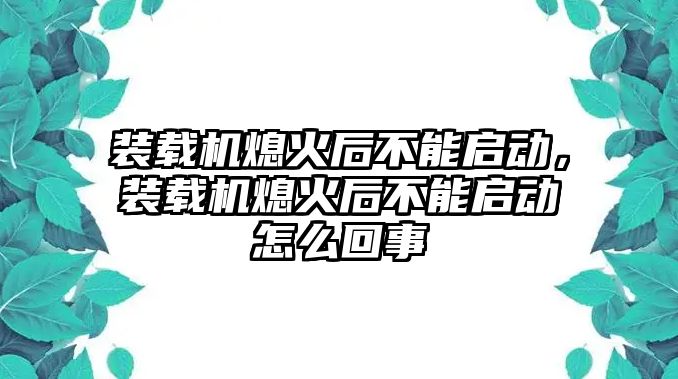 裝載機熄火后不能啟動，裝載機熄火后不能啟動怎么回事