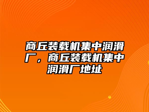 商丘裝載機集中潤滑廠，商丘裝載機集中潤滑廠地址