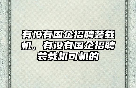 有沒有國企招聘裝載機(jī)，有沒有國企招聘裝載機(jī)司機(jī)的