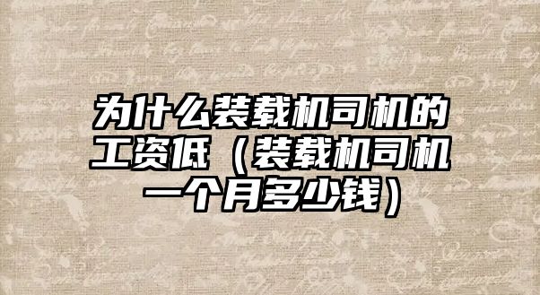 為什么裝載機(jī)司機(jī)的工資低（裝載機(jī)司機(jī)一個(gè)月多少錢）