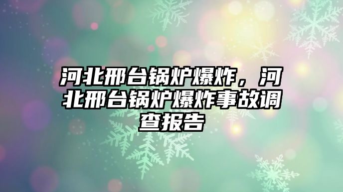 河北邢臺(tái)鍋爐爆炸，河北邢臺(tái)鍋爐爆炸事故調(diào)查報(bào)告