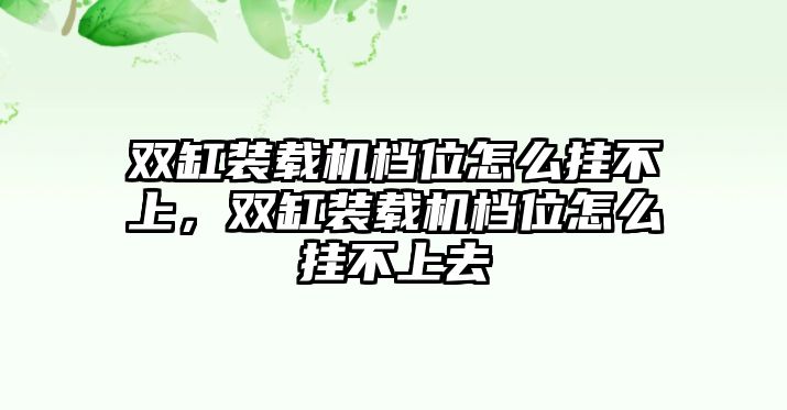 雙缸裝載機(jī)檔位怎么掛不上，雙缸裝載機(jī)檔位怎么掛不上去