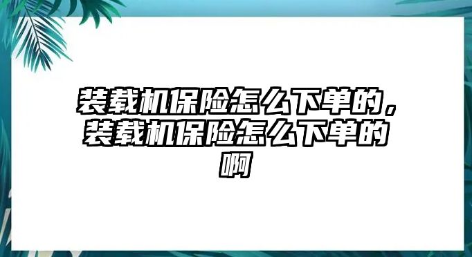 裝載機(jī)保險(xiǎn)怎么下單的，裝載機(jī)保險(xiǎn)怎么下單的啊