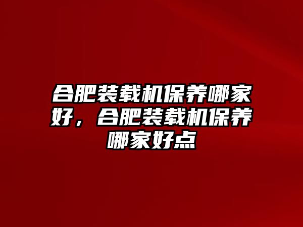 合肥裝載機(jī)保養(yǎng)哪家好，合肥裝載機(jī)保養(yǎng)哪家好點(diǎn)